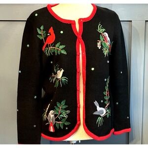 Hampshire Studio‎ SNOW Ugly Christmas Cardigan Women's Small Cardinals Granny